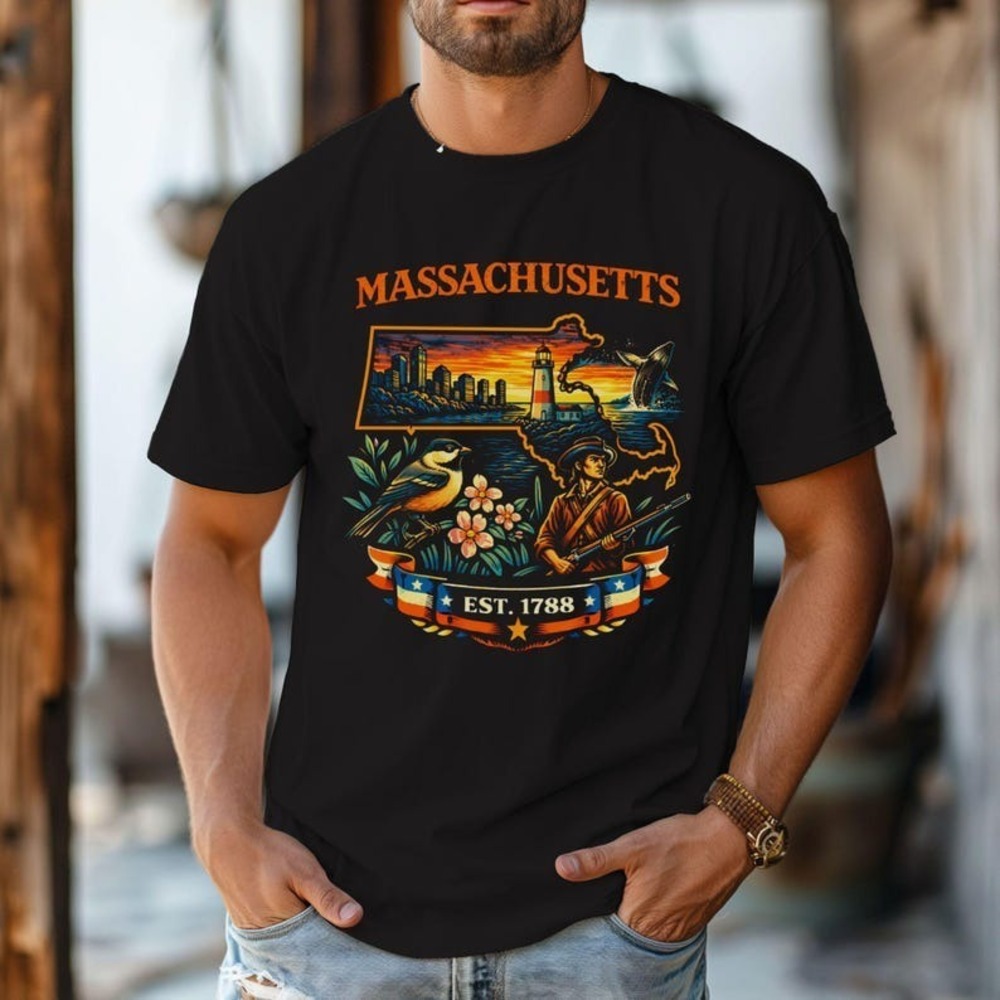 Massachusetts State T-shirt EST. 88, Harbor Sunset 4th Of July